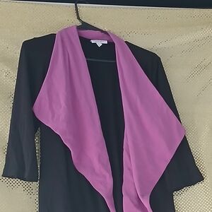 Classic Black Cardigan with Fashionable Purple Trim